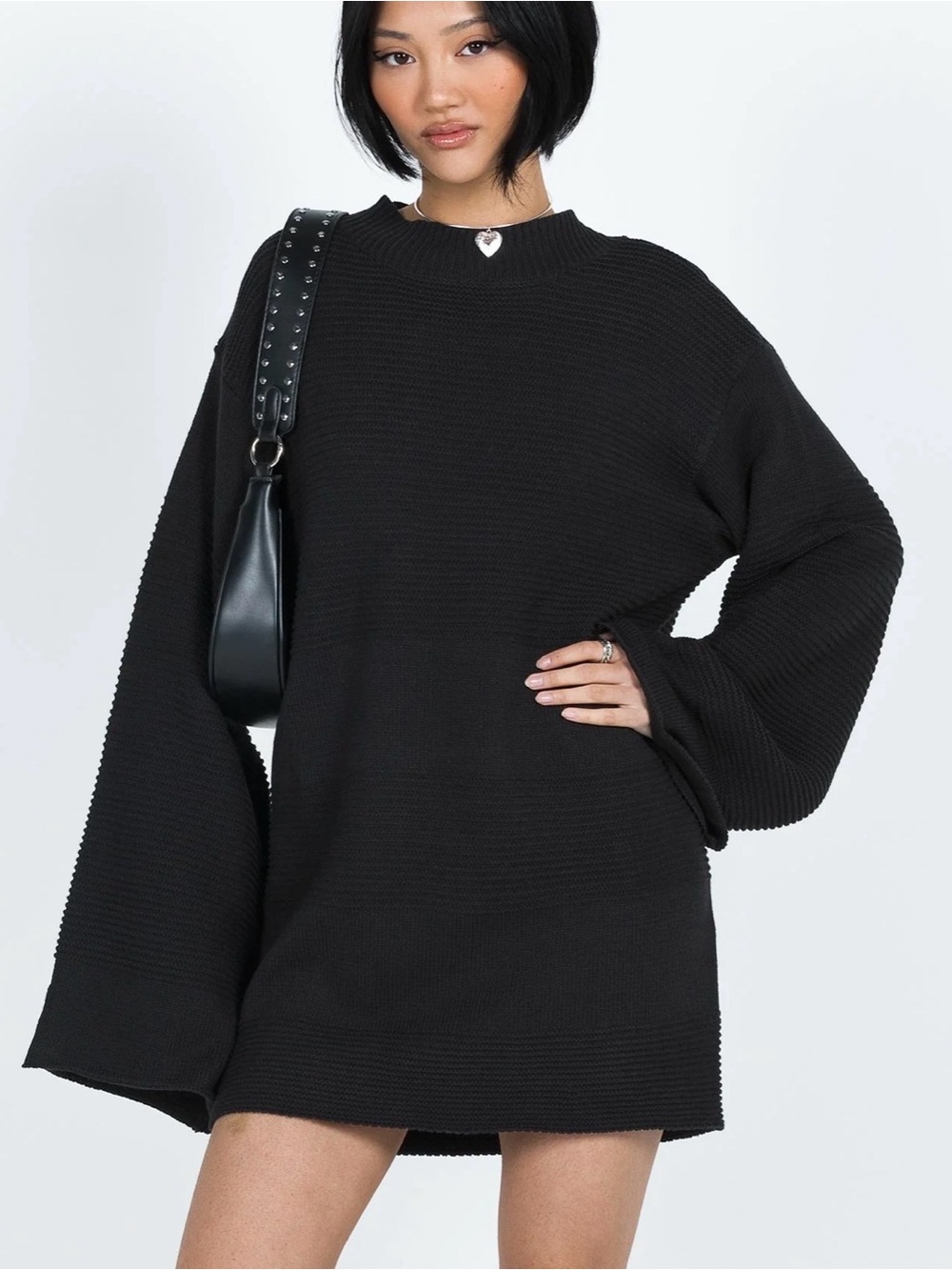 Princess Polly Ryanna Mixed Knit Oversized Sweater Black NWT